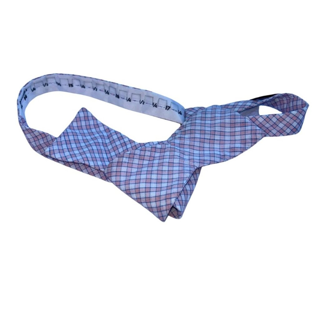 Vineyard vines pink blue gingham check plaid self tying adjustable bow tie